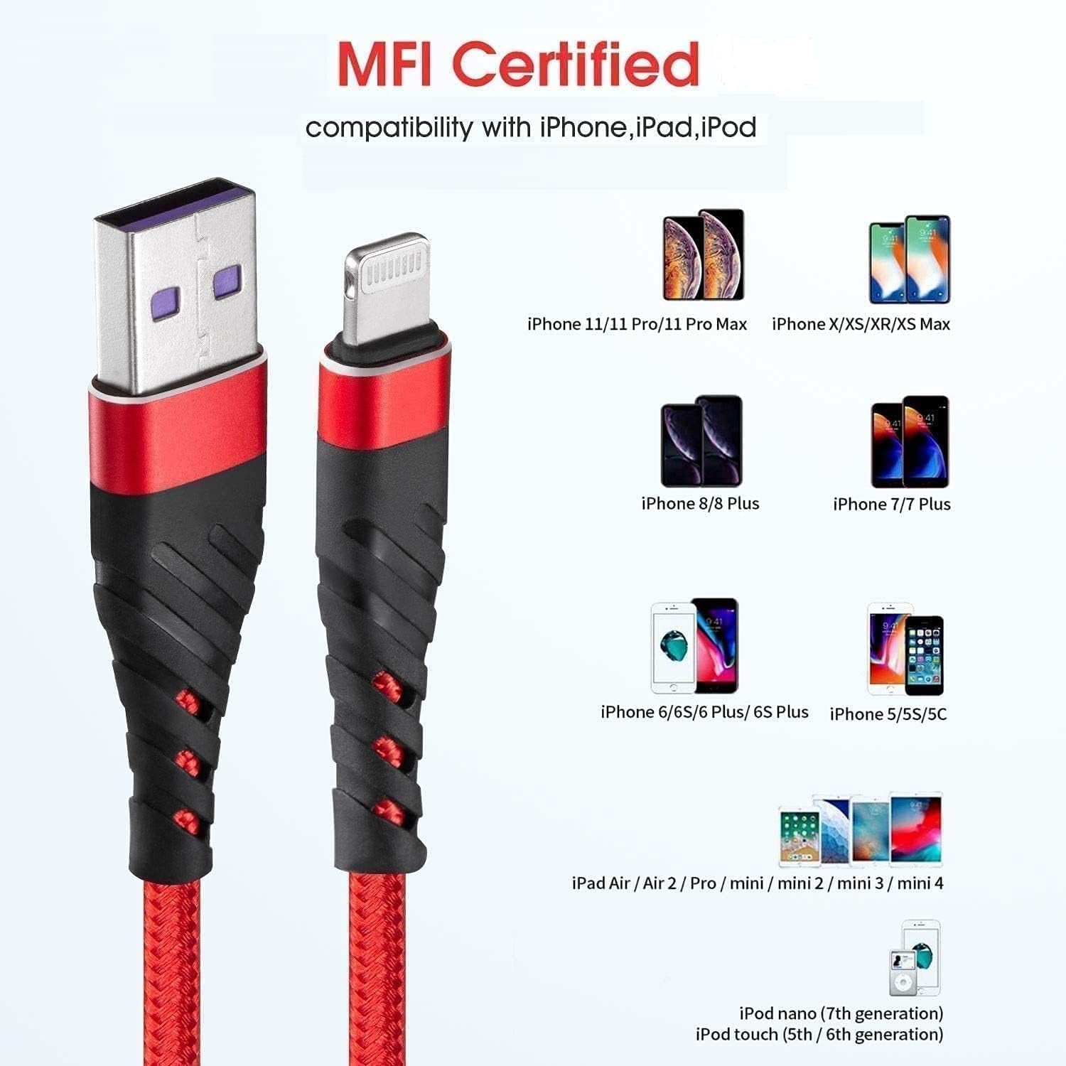 (2 Pack) Long Iphone Charger 10Ft for [Mfi Certified], 10 Foot Lightning Cable Fast Charging Cord 10 Feet for Iphone 13/12/12 Pro/11/11 Pro/11 Pro Max/Xs/Xs Max/Xr/X/8/8 Plus/7/7 Plus/6 Plus